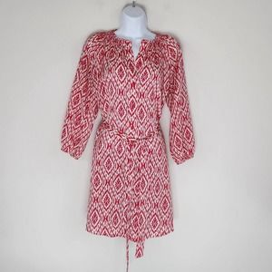 Maeve Ikat Frequencies Mini Dress Button Down Belted Smocked Women's Size S